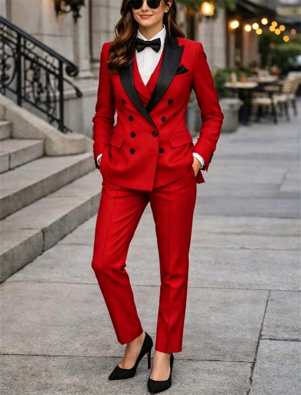 Women Formal Wear Vest - Double Breasted Women's Suits 3 Pcs