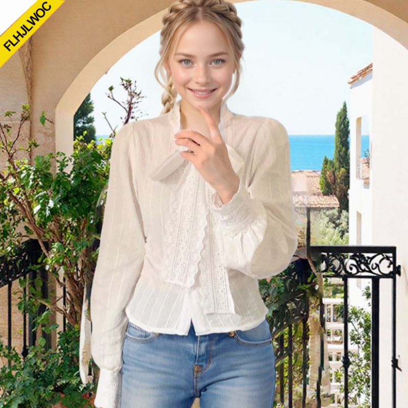 Formal Wear Japan Women - Retro Vintage Lace Bow Tie Tops
