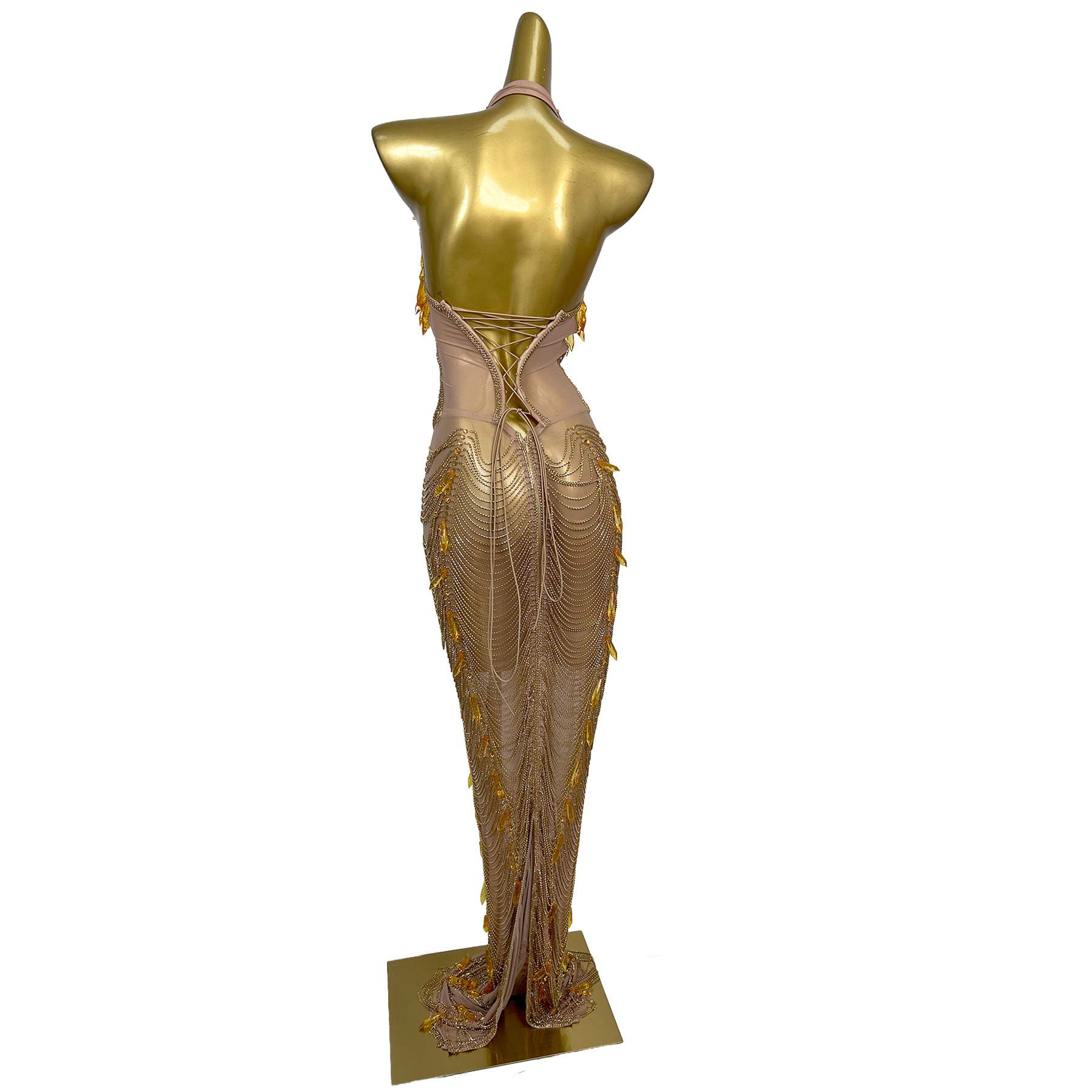 Women'S Formal Wear Plus Size - Gold Backless Diamond Tassel Evening Banquet