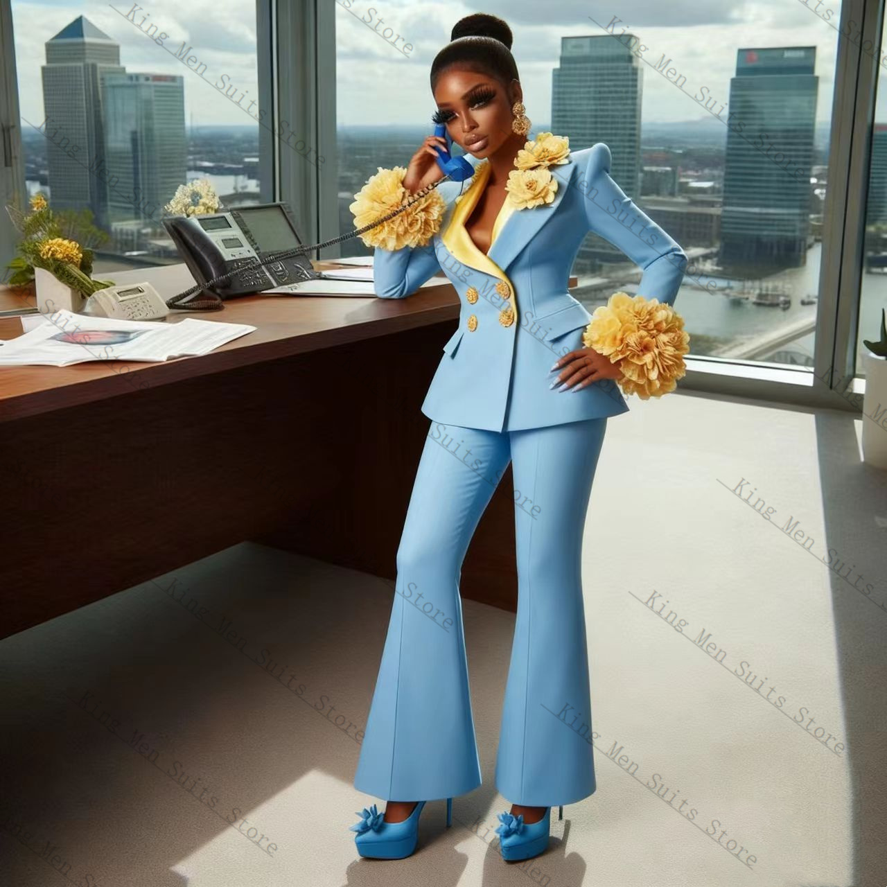 Women'S Formal Wear Wedding - Light Blue Women Suit Set 2