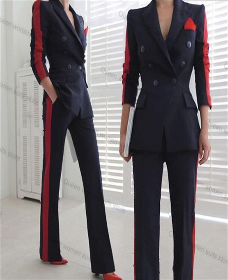 Women Formal Wear With Black Blazer - Red Black Autumn Women Suit Set