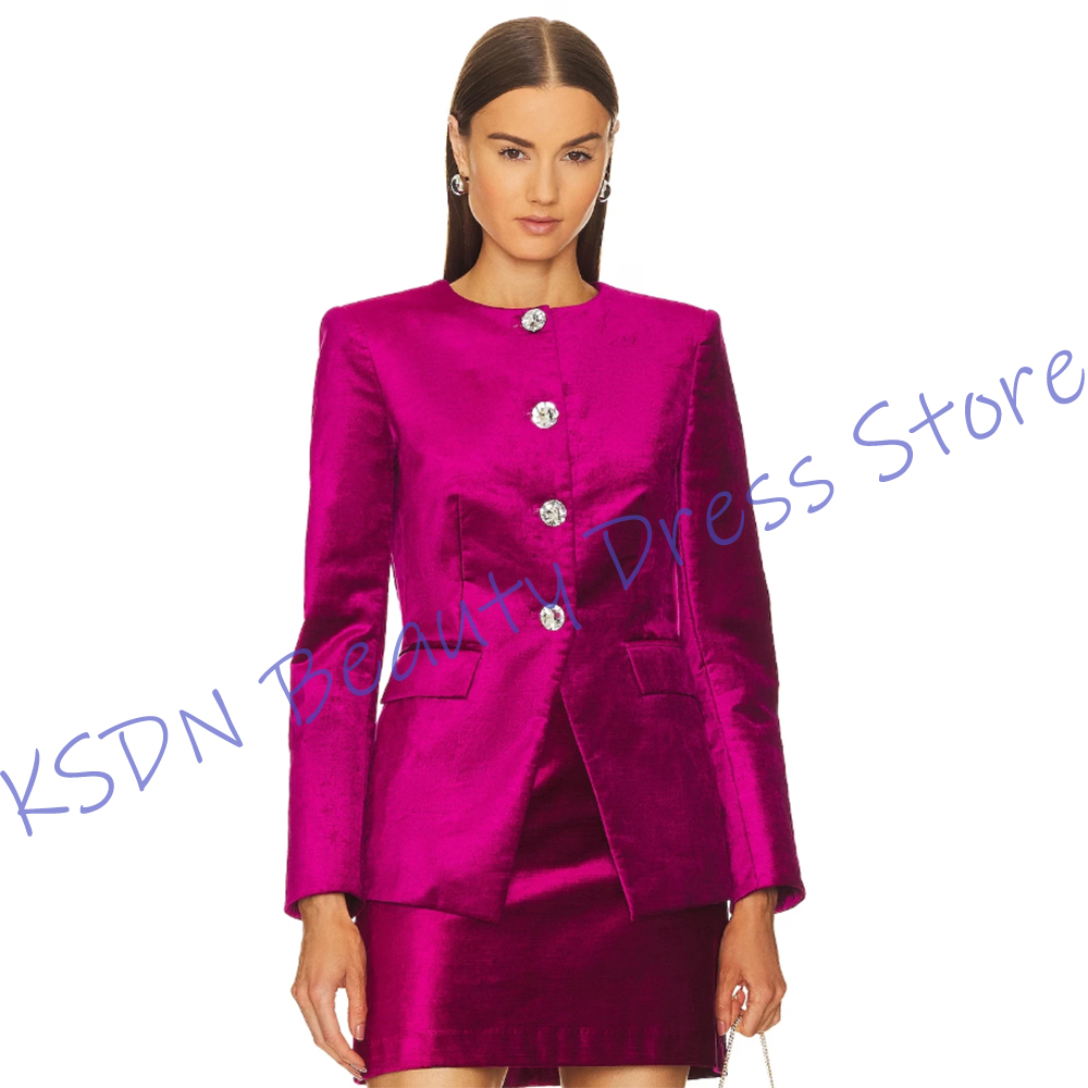 Women'S Formal Wear With Pants - Chic Women's Single-Breasted Suit Hot Pink