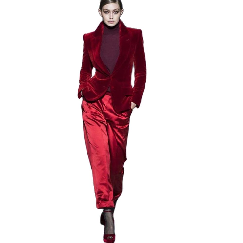 Women'S Formal Wear Wedding - Women Pant Suits Wine Red Velvet