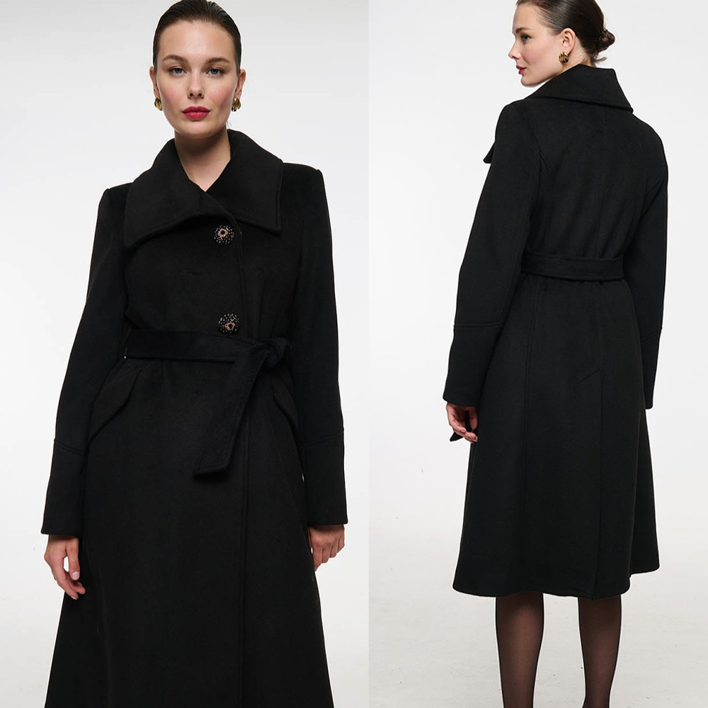 Vintage Women'S Formal Wear - Vintage Black Stand Collar Women Woolen