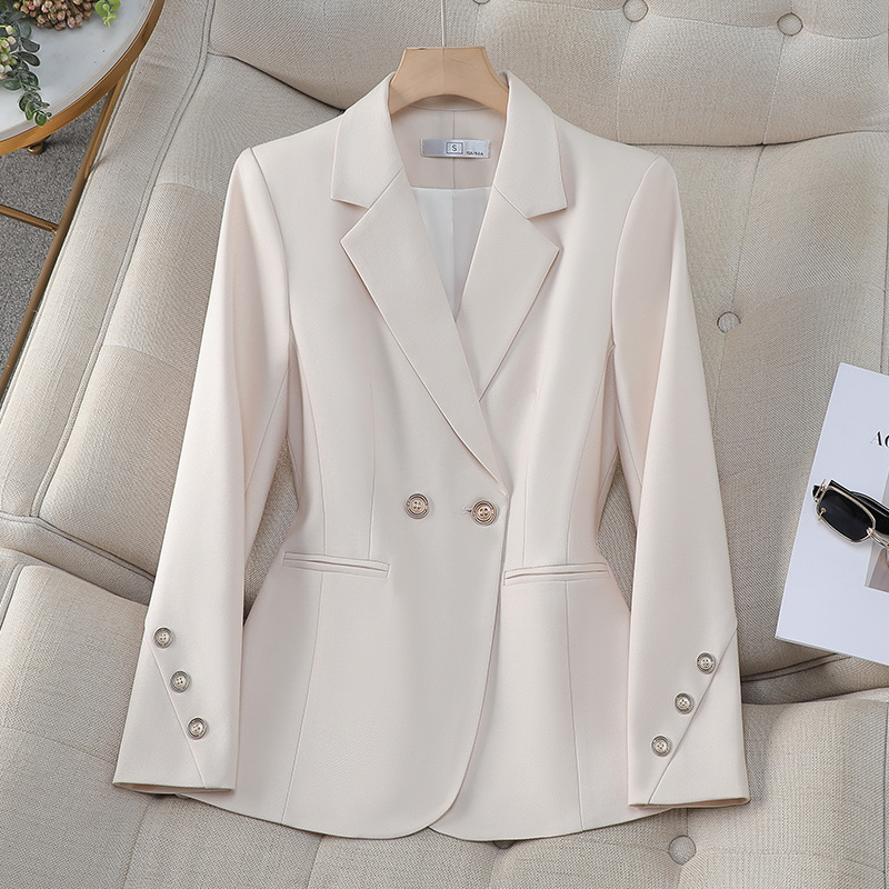 Women Formal Wear With Black Blazer - Women Double Breasted Solid Blazer For