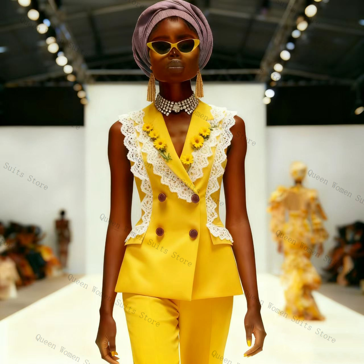 Yellow White Lace Women Suit P - огляд і ціна Women Formal Wear Vest